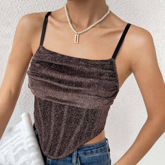 Evie Sleeveless Glitter Asymmetrical Cropped Corset Top