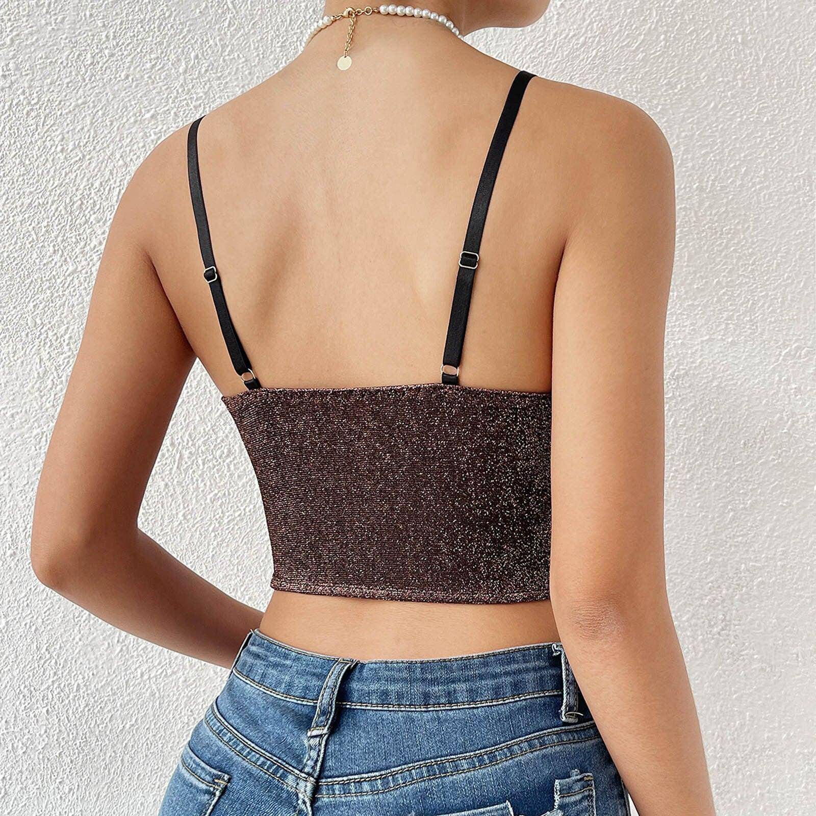 Evie Sleeveless Glitter Asymmetrical Cropped Corset Top