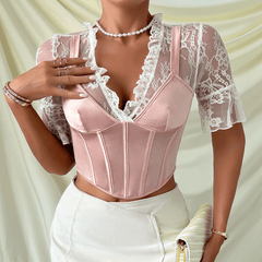 Lexie Floral Puff Sleeve Bustier Crop Top