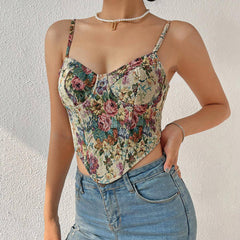 Liza Strappy Floral Print Crop Corset Top