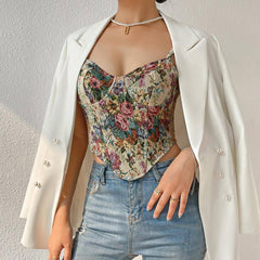 Liza Strappy Floral Print Crop Corset Top