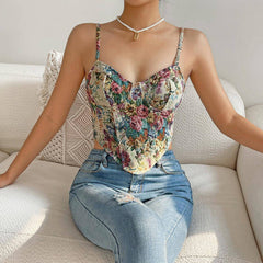 Liza Strappy Floral Print Crop Corset Top