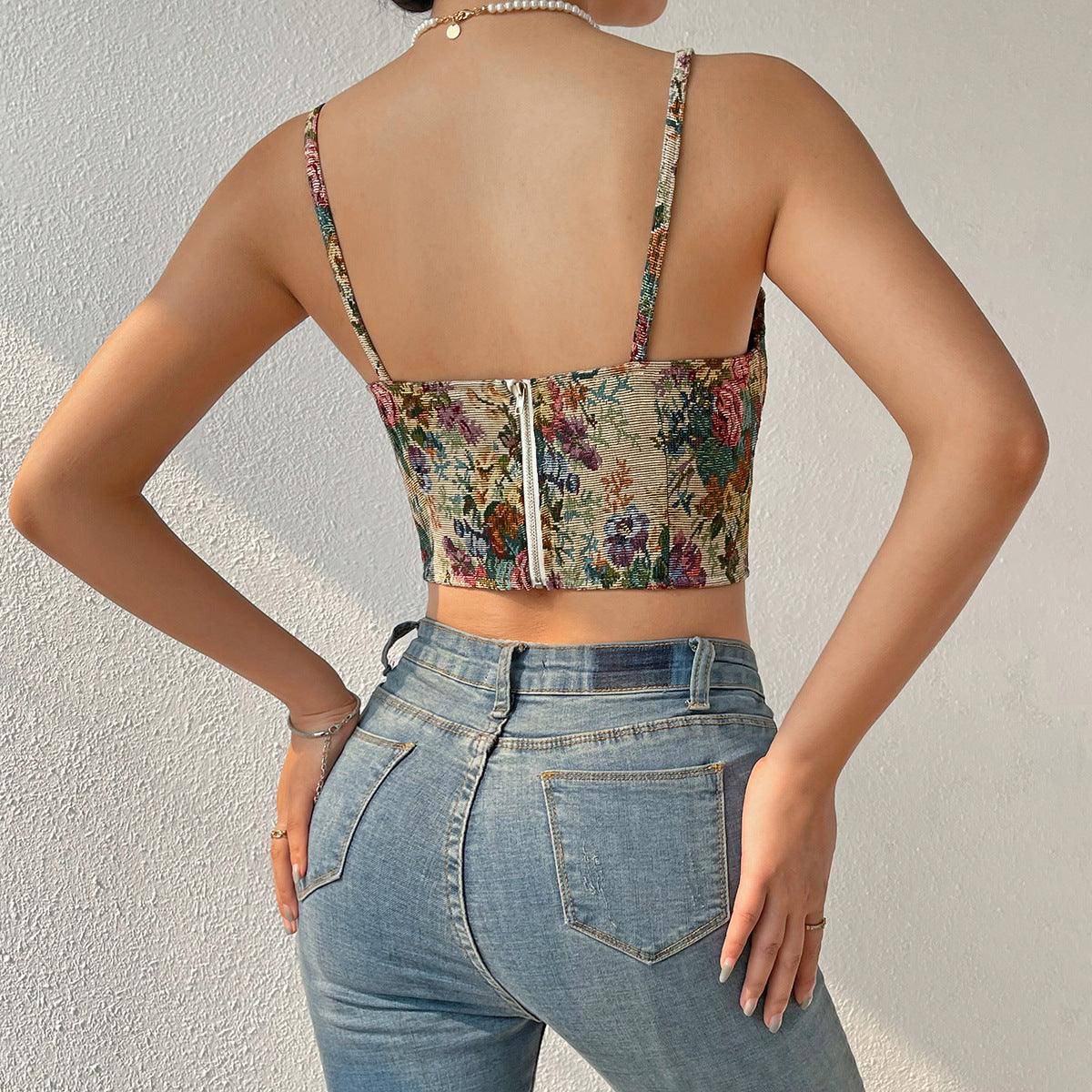 Liza Strappy Floral Print Crop Corset Top