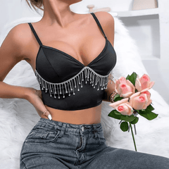 Patsy Spaghetti Strap Rhinestone Fringe Crop Bustier Top