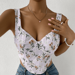 Shirley  Floral Print Eyelet Embroidered Tank Top