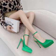 Pearl Pointed Toe Platform Pumps Buckle Strap Shoes