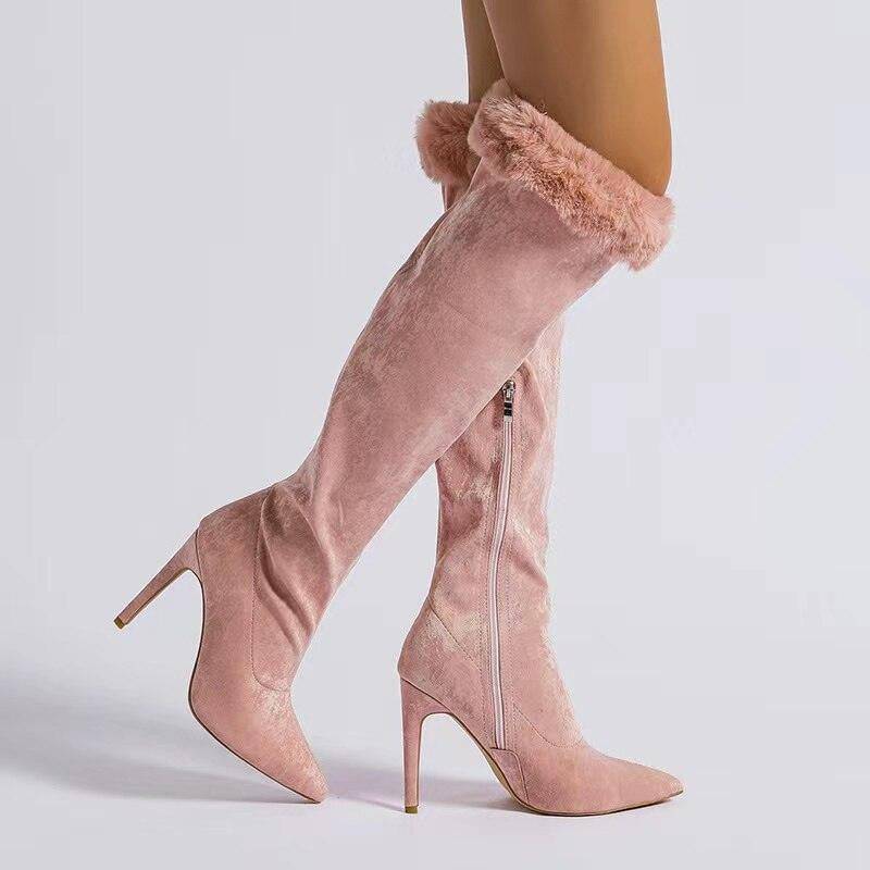 Cameron Pointed Toe Faux Fur High Boots