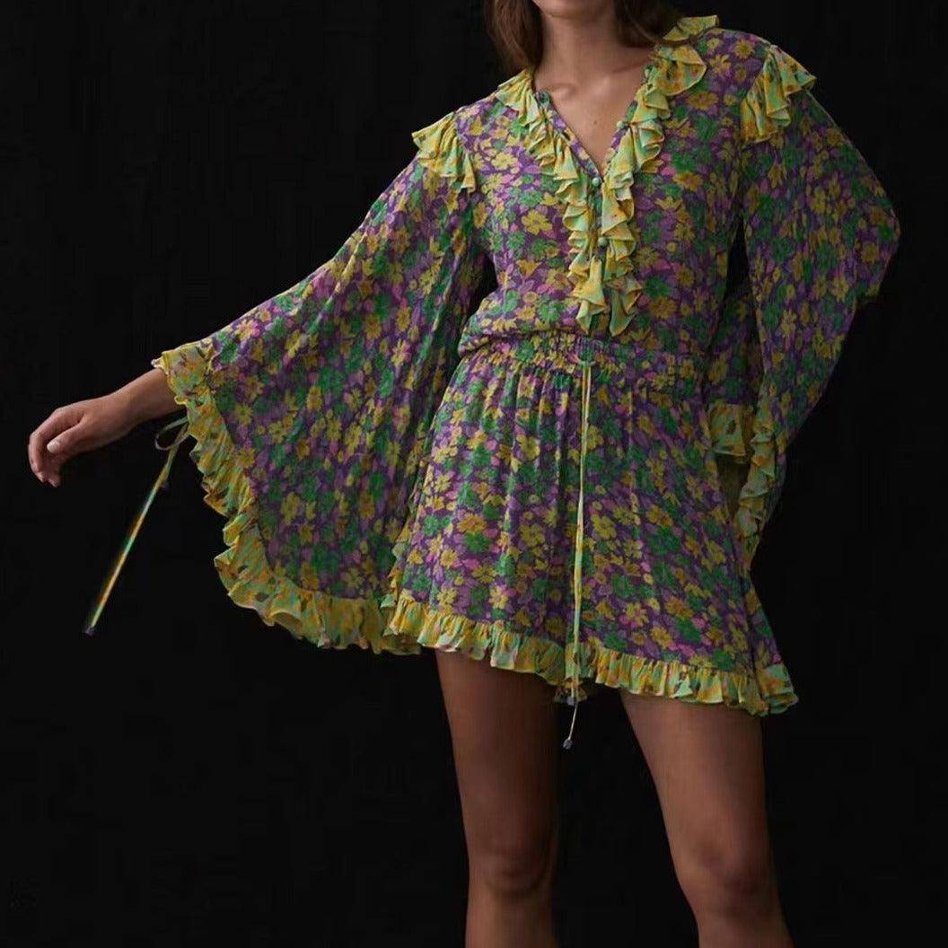 Eunice Long Sleeve Floral Short Set