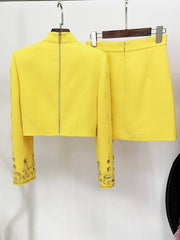 Darlina Long Sleeve Diamond Embellished Top & High Waist Mini Skirt
