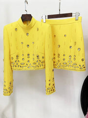 Darlina Long Sleeve Diamond Embellished Top & High Waist Mini Skirt