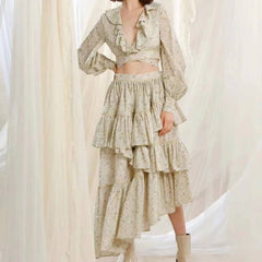 Piera Floral Ruffle Pleated Skirt Set