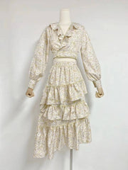 Piera Floral Ruffle Pleated Skirt Set