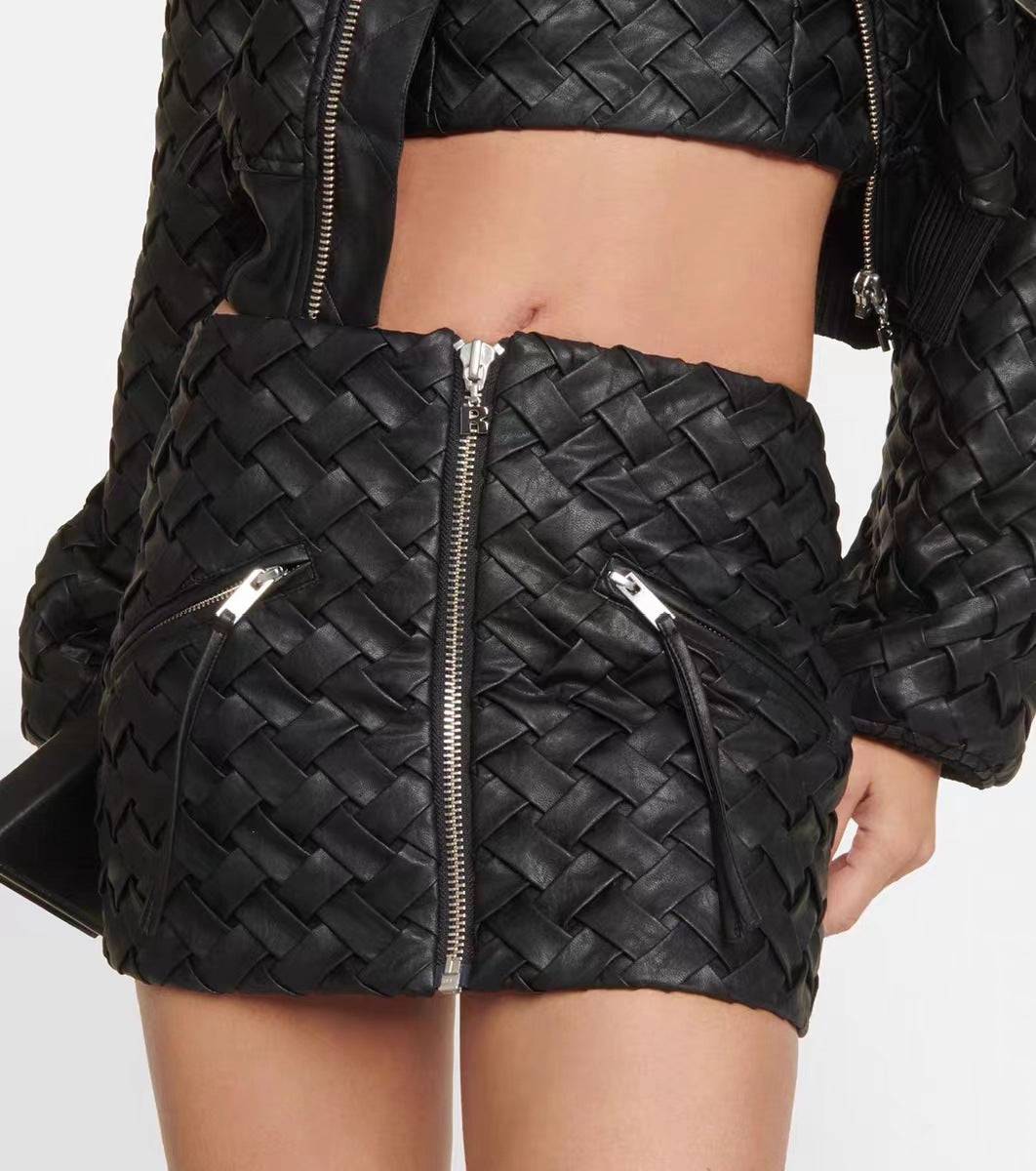 Roseline Zipper Weaving Jacket & Skirt Set