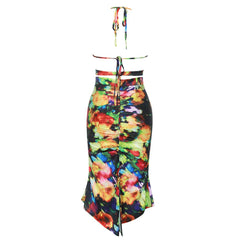 Melissa Printed Halter Top & Drawstring Ruched Skirt Set