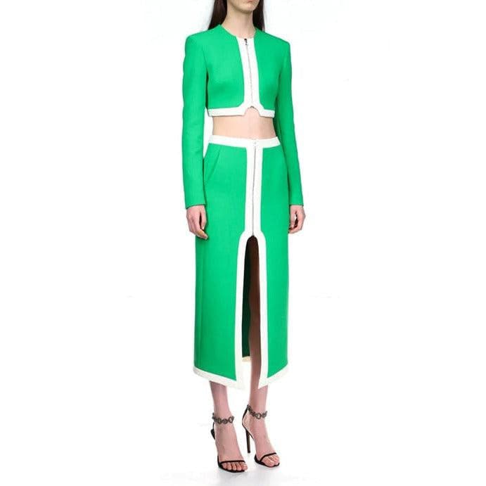 Bailey Long Sleeve Top & Front Slit Midi Skirt Set