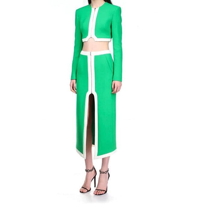 Bailey Long Sleeve Top & Front Slit Midi Skirt Set