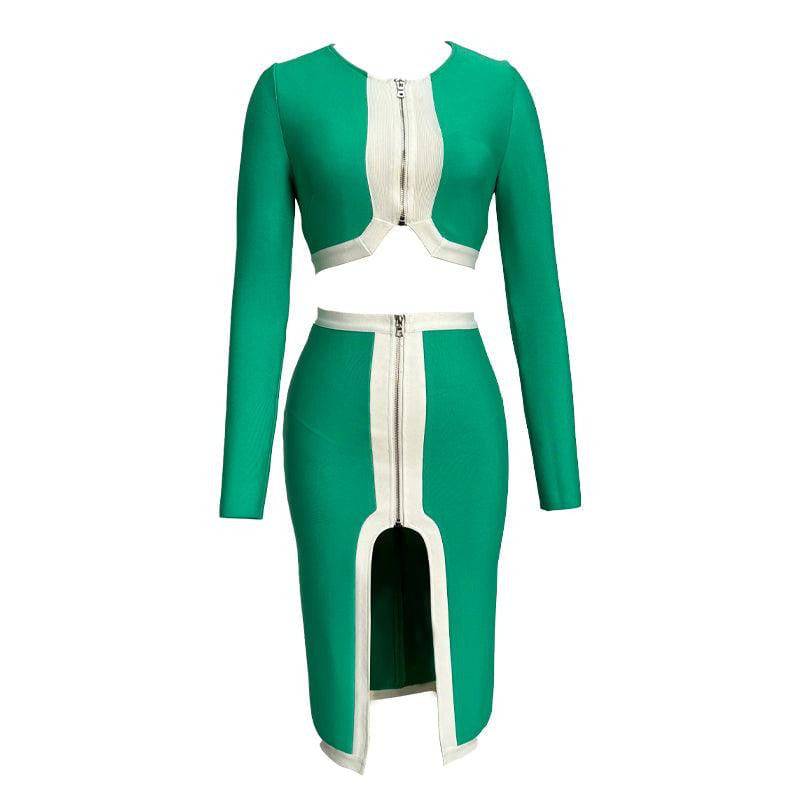 Bailey Long Sleeve Top & Front Slit Midi Skirt Set