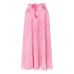 Rosaline High Rise Washed Denim Maxi A-Line Skirt