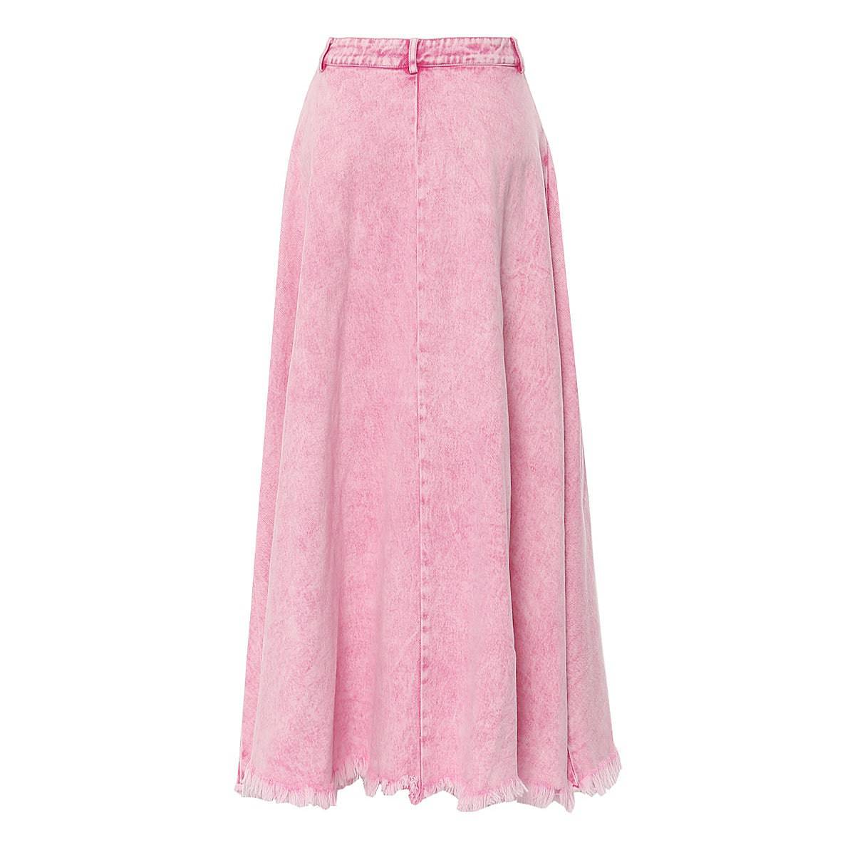 Rosaline High Rise Washed Denim Maxi A-Line Skirt