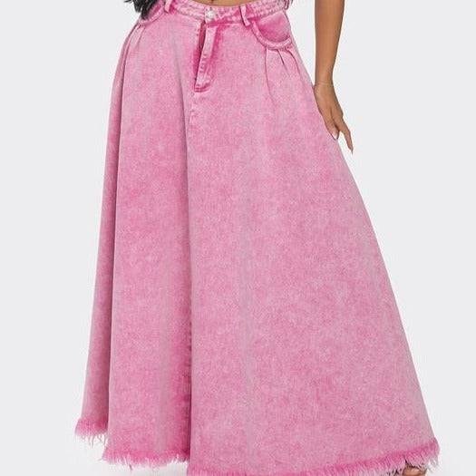 Rosaline High Rise Washed Denim Maxi A-Line Skirt