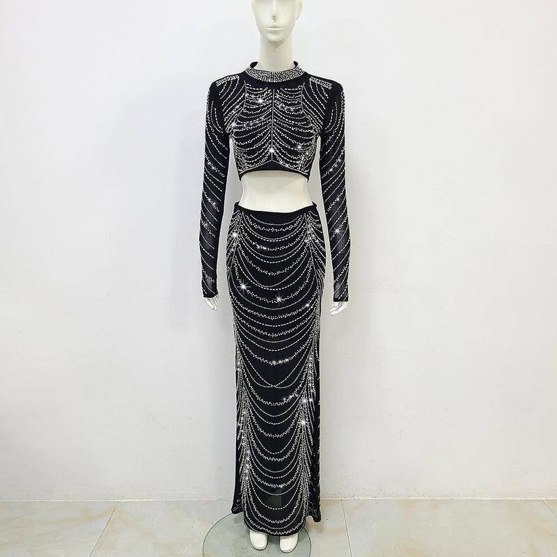 Ruth Mesh Crystal Rhinestone Top & Maxi Skirt Set