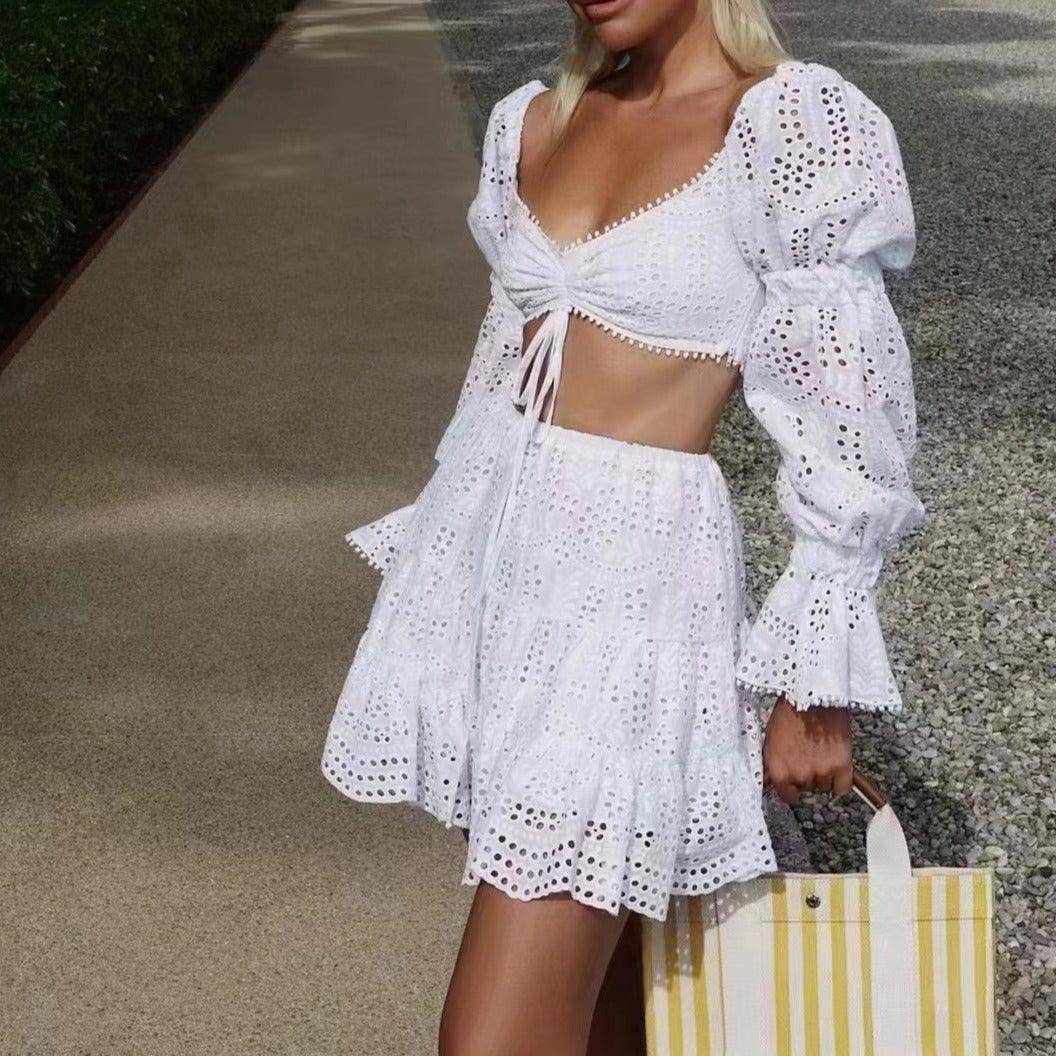 Clara Eyelet Embellishment Skirt Set