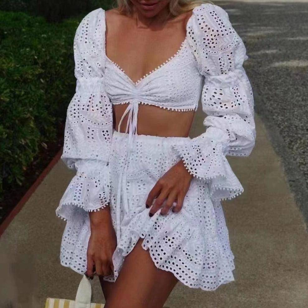 Clara Eyelet Embellishment Skirt Set