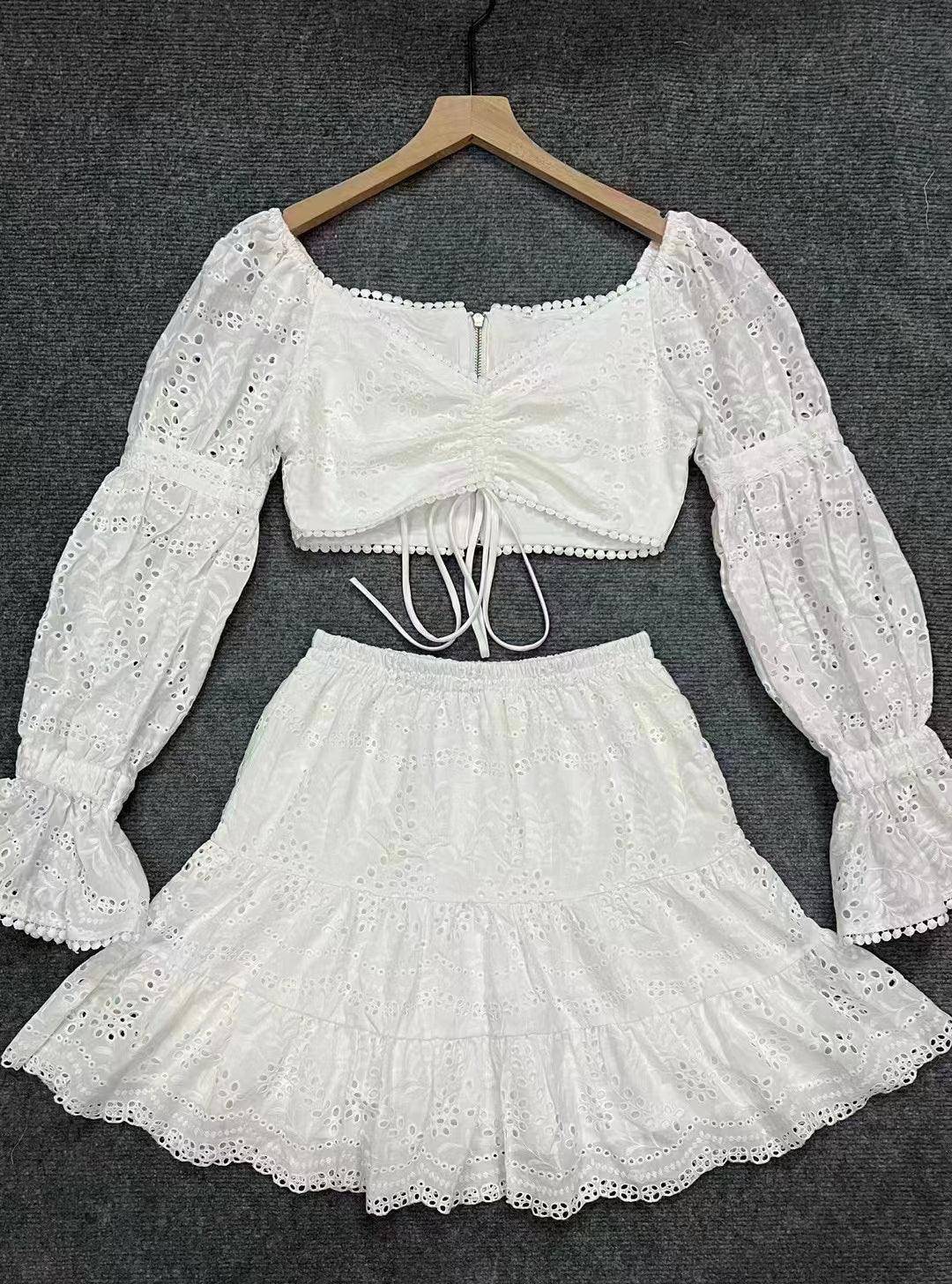 Clara Eyelet Embellishment Skirt Set
