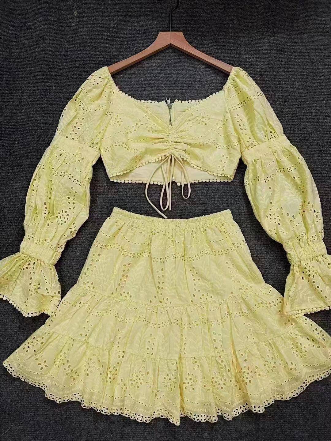 Clara Eyelet Embellishment Skirt Set
