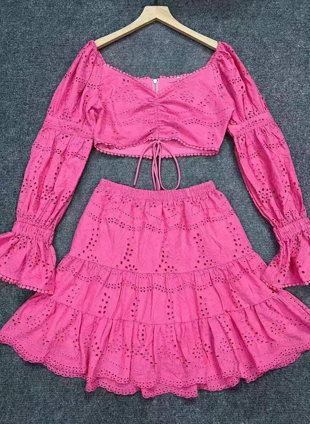 Clara Eyelet Embellishment Skirt Set