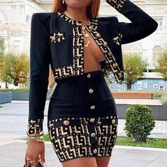 Casey Geometric Long Sleeve Skirt Sets