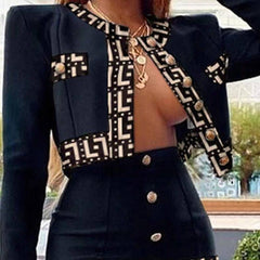 Casey Geometric Long Sleeve Skirt Sets