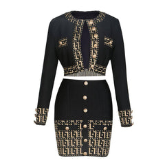Casey Geometric Long Sleeve Skirt Sets