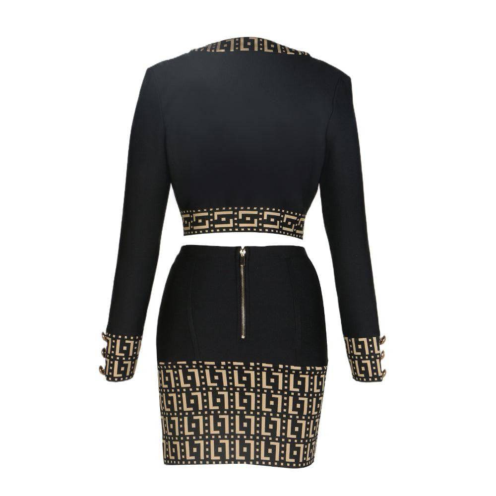 Casey Geometric Long Sleeve Skirt Sets