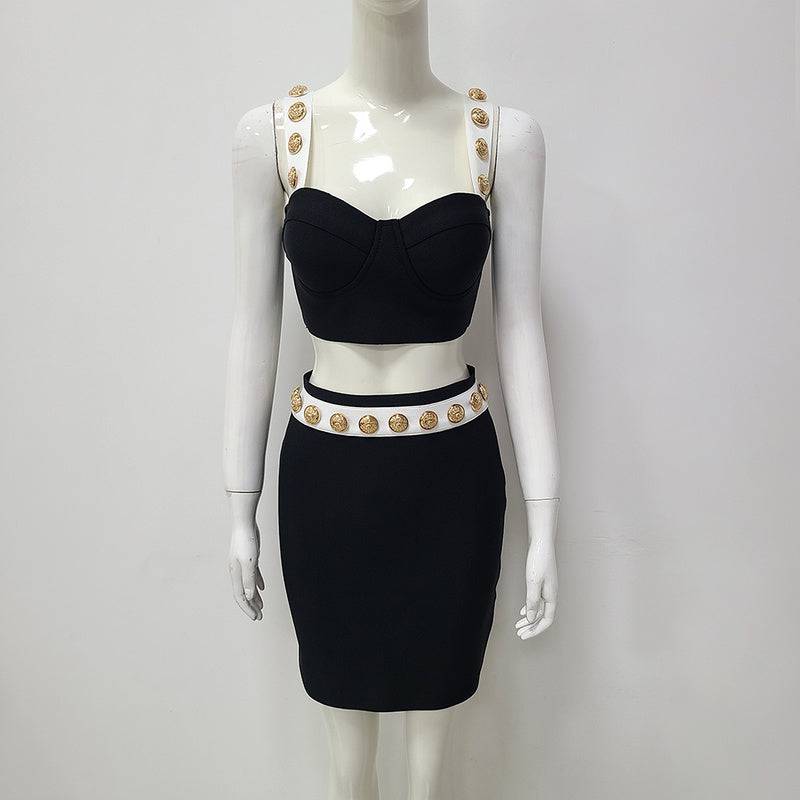 Elianna Button Crop Top & Mini Skirt Set