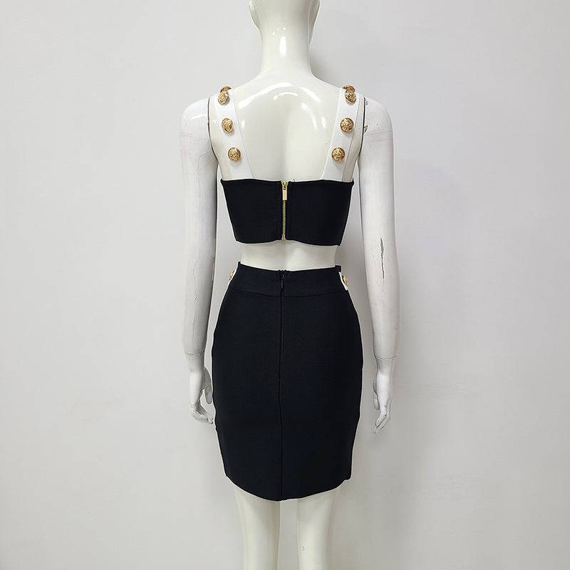 Elianna Button Crop Top & Mini Skirt Set