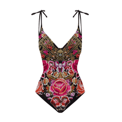 Amelia Floral Swimsuit With Black Beach Skirt