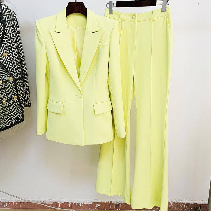 Klyda Solid Single Breasted Blazer & Flare Pants Set