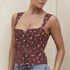 Jadyn Ditsy Floral Lace Up Front Top