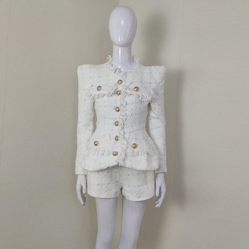 Tesha Solid Tweed Blazer Top & Mini Shorts Set