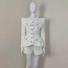 Tesha Solid Tweed Blazer Top & Mini Shorts Set