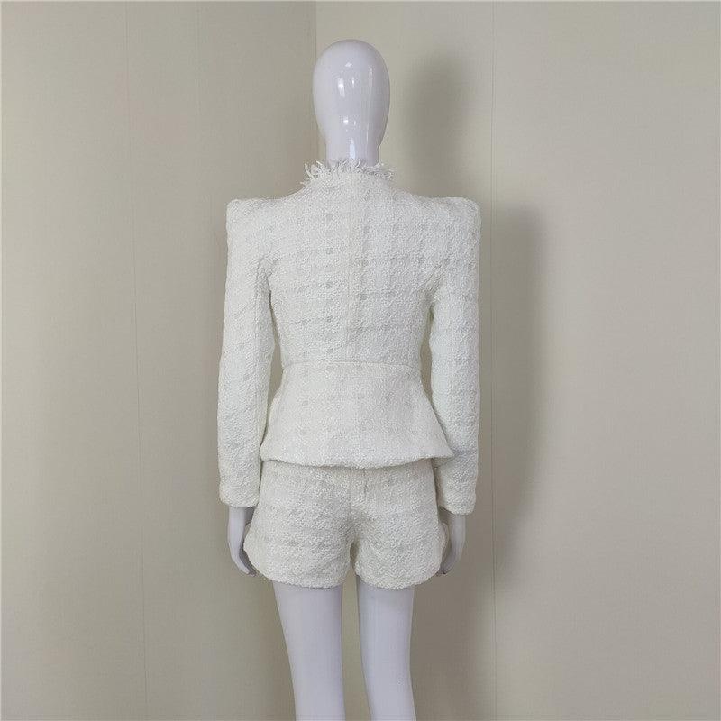 Tesha Solid Tweed Blazer Top & Mini Shorts Set