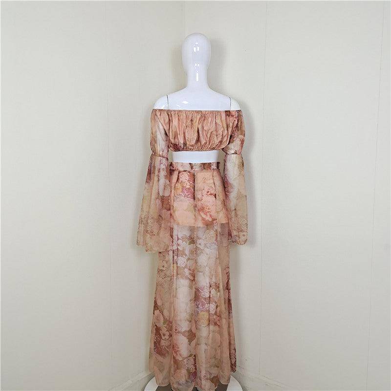 Raelynn Floral Off Shoulder Layered Sleeve & Slit Hem Skirt Set