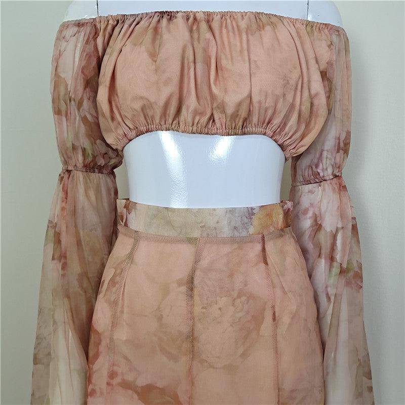 Raelynn Floral Off Shoulder Layered Sleeve & Slit Hem Skirt Set