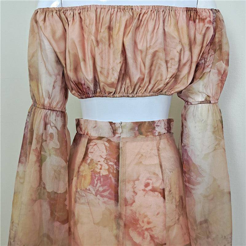 Raelynn Floral Off Shoulder Layered Sleeve & Slit Hem Skirt Set