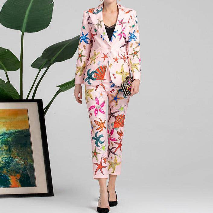 Ellen Allover Print Blazer Top & Pants Set