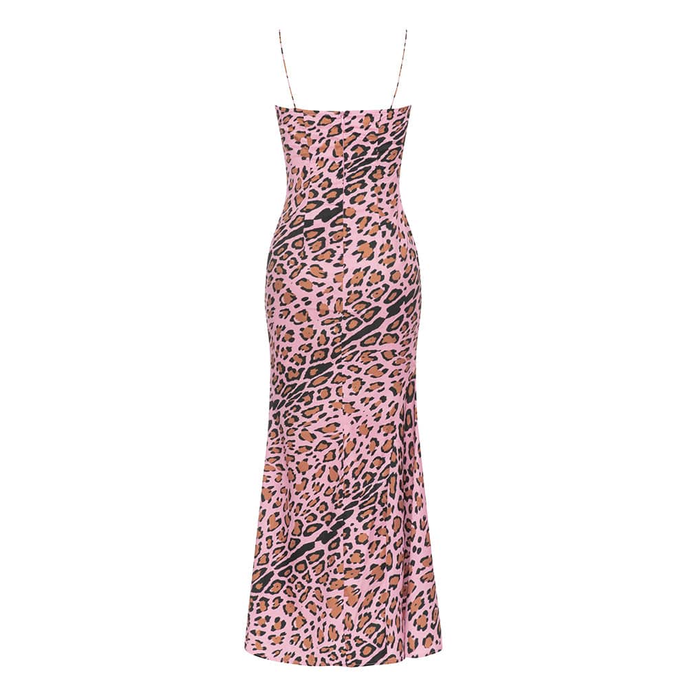 Gloria Spaghetti Strap Leopard Print Maxi Dress