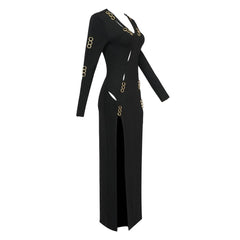 Piera V-neck Long Sleeve High Split Maxi Dress