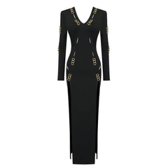 Piera V-neck Long Sleeve High Split Maxi Dress