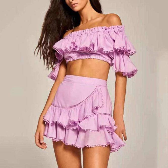 Remi Shirred Off Shoulder Crop Top & Ruffle Skirt Set